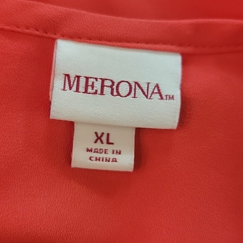 MERONA Orange Red Scoop Neck Hi Low Rounded Hem Sleeveless Office‎ Shell Top XL - Picture 4 of 7